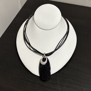 Silpada Sterling Black Onyx Pendant W/ Bead Ball Multi Strand Leather Necklace